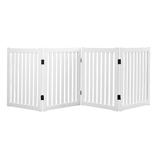 WELLAND Wooden Freestanding Pet Gate, 4 Panel 24 Inch Step Over Fence, Expands Up to 80" Wide, Foldable Indoor Dog Gate Puppy Safety Fence, White - color: White, size: 4 Panel 80" Wide