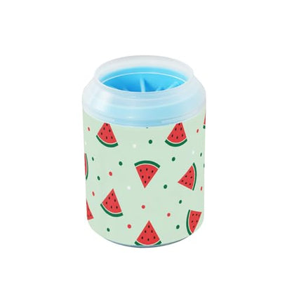 Watermelon Dots Green Pattern Dog Paw Cleaner Cup with Soft Silicone Brush, Portable Lightweight Small Muddy Paw Washer for Dogs, Easy to Use Pet Foot Cleaner