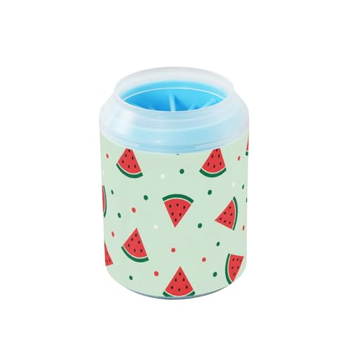Watermelon Dots Green Pattern Dog Paw Cleaner Cup with Soft Silicone Brush, Portable Lightweight Small Muddy Paw Washer for Dogs, Easy to Use Pet Foot Cleaner