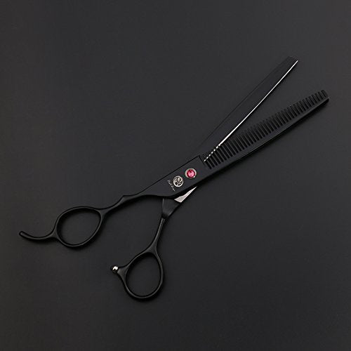 Purple Dragon 7.0" Left Handed Dog Grooming Hair Cutting Scissor &Curved &Thinning Shear with Bag - for Mancinism Pet Groomer or Family DIY (Black)