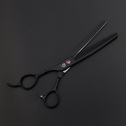 Purple Dragon 7.0" Left Handed Dog Grooming Hair Cutting Scissor &Curved &Thinning Shear with Bag - for Mancinism Pet Groomer or Family DIY (Black)