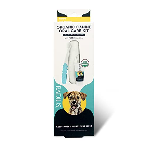 RADIUS USDA Organic Dental Solutions Puppy Kit 1 Unit, 1 Dog Toothbrush & 1 0.8oz Toothpaste, Ultra Soft Bristle & Non Toxic Toothpaste for Dogs, Designed to Clean Teeth, Xylitol Free - style: Puppy - Pack of 1