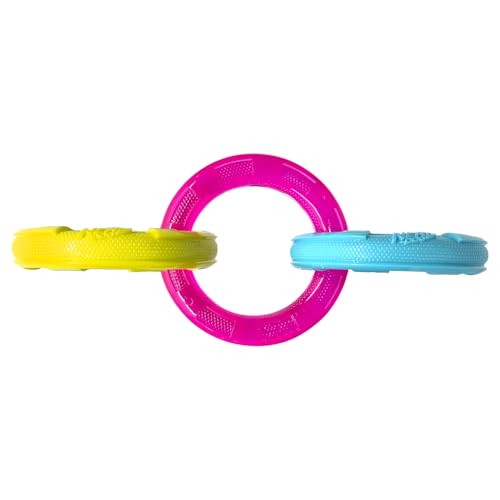 Nerf Dog 10.5in TPR 3-Ring Tug Dog Toy - Blue and Pink and Yellow