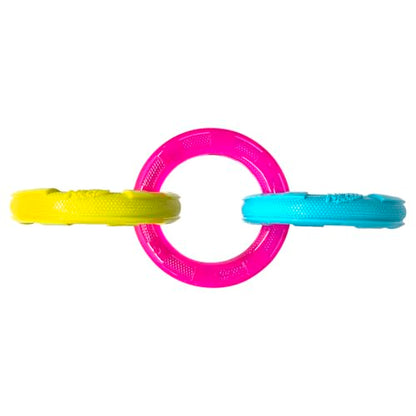 Nerf Dog 10.5in TPR 3-Ring Tug Dog Toy - Blue and Pink and Yellow