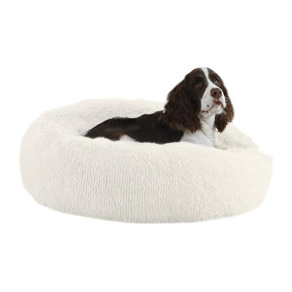 Bunlitent 30'' Donut Dog Bed, Calming Dog Bed for Medium Sized Dog, White | Plush Anti-Anxiety, Donut Shape, Warming Cozy, Round Cuddler Nest, Soft Cute,Marshmallow Cuddler Nest Pet Bed - color: White, size: 30"L x 30"W x 8"Th