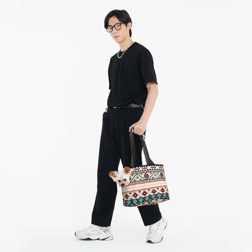 Dog Purse Carrier with Safety Hook - Foldable & Hands-Free Dog Cat Carrier Bag for Subway, Travel, Shopping up to 20lbs Aztec Style - color: Aztec Style