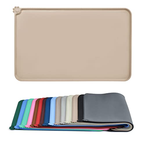 AUDWUD Silicone Waterproof Pet Feeding Mats,Anti Slip Bowl Pad, Dog Mat for Food and Water - color: Taupe, size: 21" x 15"