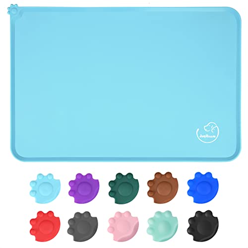 Silicone Waterproof Dog Cat Pet Feeding Mats, Non Slip, Easy Clean Pet Dog Cat Bowl Mats Placemat (18.5" x 11.5") Blue - color: Blue, size: 18.5" x 11.5"