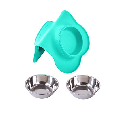 Hubulk Pet Dog Bowls 2 Stainless Steel Dog Bowl with No Spill Non-Skid Silicone Mat + Pet Food Scoop Water and Food Feeder Bowls for Feeding Small Medium Large Dogs Cats Puppies (Medium, Mint Green) - color: Mint Green, size: Medium