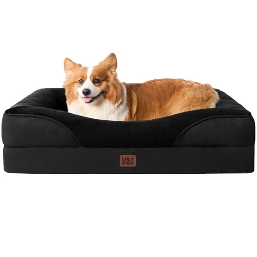 EHEYCIGA Orthopedic Dog Bed for Medium Dog, 35x22 Inch Memory Foam Dog Couch Bed with Sides, Waterproof Liner & Washable Removable Cover, Bolster Pet Sofa, Black - color: Black, size: 35x22x6.5