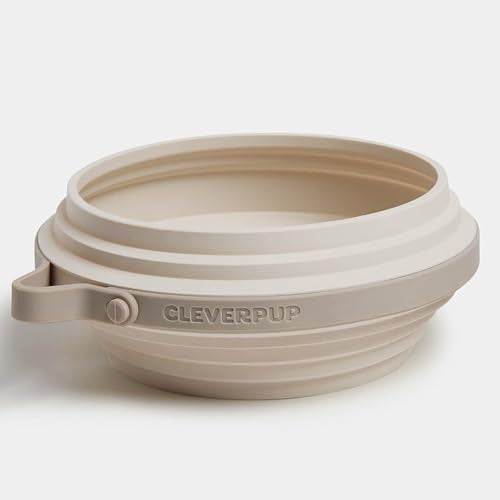 Cleverpup Nomad Large Collapsible Travel Dog Bowl - 4 Cup BPA-Free Silicone for Medium & Large Dogs, Portable, Food & Water, Dishwasher Safe - Sand - color: Sand, size: Large