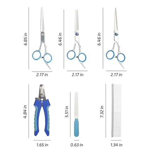 6-piece set of pet grooming scissors and nail clippers - professional dog and cat nail clipper set, equipped with grooming scissors and nail clippers - suitable for pet dogs and cats