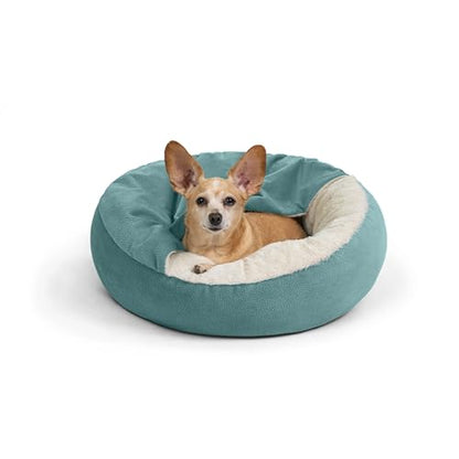 Best Friends by Sheri Cozy Cuddler Ilan Covered Cat and Dog Bed with Attached Blanket, Tide Pool Blue, 24"x24" - color: Tide Pool Ilan
