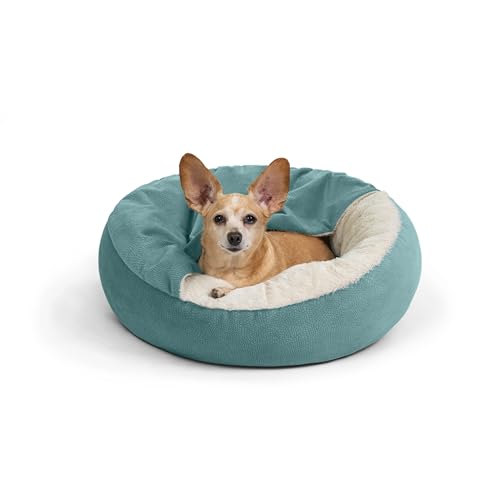 Best Friends by Sheri Cozy Cuddler Ilan Covered Cat and Dog Bed with Attached Blanket, Tide Pool Blue, 24"x24" - color: Tide Pool Ilan