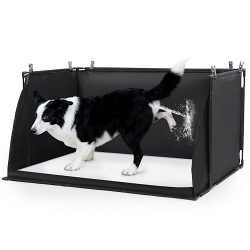 MABOZOO Dog Pee Pad Holder with High Walls, Foldable Dog Litter Box Pee Shields Indoor Dog Potty for Small and Medium Dogs, No Spill Pee Pad Holder Tray for Dogs Work (33.8*28*17.7in). Patent Pending - size: 34x28x17.7in