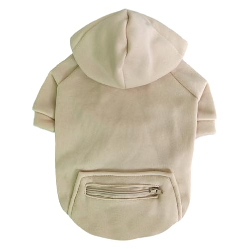 Jecikelon Dog Hoodies for Small Dogs with Zipper Pocket, Soft Fleece Puppy Clothes with Rope Hat, Warm Winter Outfits Cold Weather Coats, Cute Sweatshirt Chihuahua Costume (Beige, X-Large) - color: Beige, size: X-Large