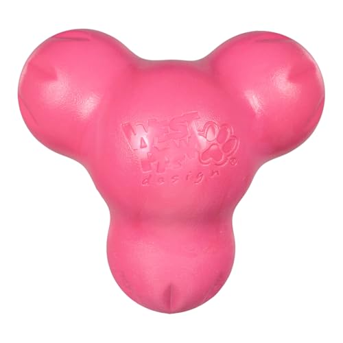 WEST PAW Zogoflex Tux Treat Dispensing Dog Chew Toy – Interactive Chewing Toy for Dogs – Dog Games for Aggressive Chewers, Fetch, Catch – Holds Kibble, Treats, Large 5", Geranium - color: Geranium, size: Large