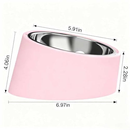 15° Tilted Dog Bowl for Medium Dogs & Flat-Faced Breeds - Anti-Choke Ergonomic Elevated Feeder Non-Slip Base - 2-in-1 Detachable Stainless Steel Food (M, Pink) - color: Pink, size: M
