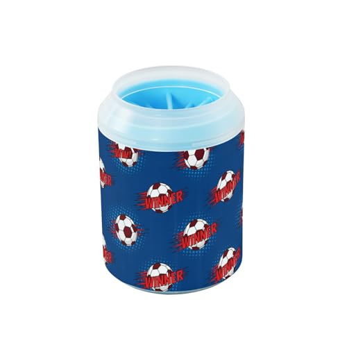 Sports Soccer Ball Blue Print Dog Paw Cleaner Cup with Soft Silicone Brush, Lightweight Portable Small Muddy Paw Washer for Dogs, Easy to Use Pet Foot Cleaner