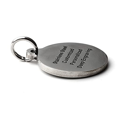 Deep Engraved Dog ID Tag Stainless Steel Personalized Customized Unique Pet ID Card Wolf Round (Rain S) - size: Rain S
