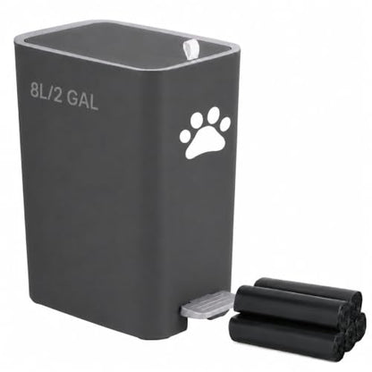 8L/2 Gal Dog Poop Trash Can Outside, Outdoor Dog Wast Trash Container with Step Pedal, Plastic Pet Waste Garbage Can-(Include 90 Waste Bags)-Ideal for Yard,Porch