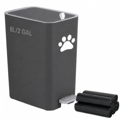 8L/2 Gal Dog Poop Trash Can Outside, Outdoor Dog Wast Trash Container with Step Pedal, Plastic Pet Waste Garbage Can-(Include 90 Waste Bags)-Ideal for Yard,Porch