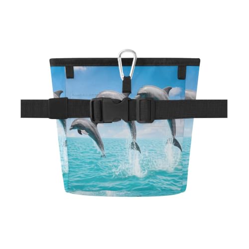 Dolphin Water-Resistant Dog Treat Pouch, 3 Ways to Wear Treat Bag with Magnetic Closure & Reflective Strip, Hands-Free for Pet Training, Walking