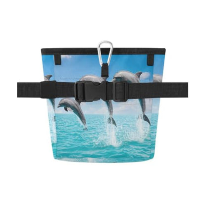 Dolphin Water-Resistant Dog Treat Pouch, 3 Ways to Wear Treat Bag with Magnetic Closure & Reflective Strip, Hands-Free for Pet Training, Walking