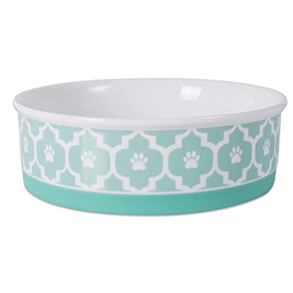 Bone Dry Paw Print Ceramic Pet Bowl, Lattice Collection, Large Set, 7.5x2.4", Aqua, 2 Count - color: Aqua, size: Large Set, 7.5x2.4"