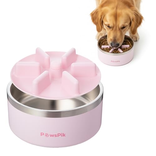 PawsPik 64oz 18/8 Stainless Steel Slow Feeder Dog Bowl, Double-Wall Non-Slip Metal Dog Bowl for Fast Eating Medium & Large Breeds, Detachable Slow Feeder Insert, Dishwasher Safe (Cherry Blossom Pink) - color: Cherry Blossom Pink