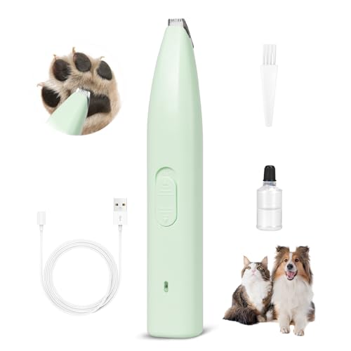 Dog Clippers for Grooming, Dog Paw Trimmer, Pet Paw Trimmer, Mini Trimmer for Dogs, Rechargeable, Low Noise for Trimming Dog Cat Hair Around Paws, Eyes, Ears, Face, Rump (Green)
