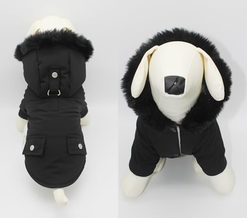 Pet Warm Dog Coat for Winter Cold Weather Clothes Hooded Dog Jacket Small Puppies Medium Large Dog Cat Clothes Insulated Padded Snow Parka (Black, Small) - size: Small