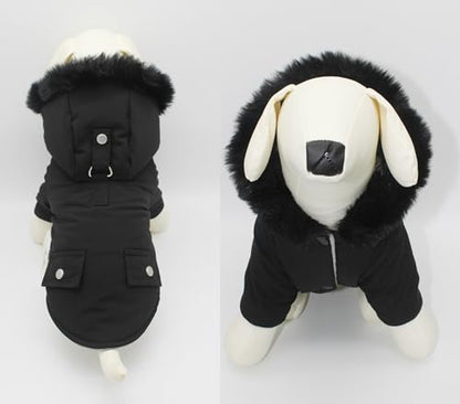 Pet Warm Dog Coat for Winter Cold Weather Clothes Hooded Dog Jacket Small Puppies Medium Large Dog Cat Clothes Insulated Padded Snow Parka (Black, X-Large) - size: X-Large