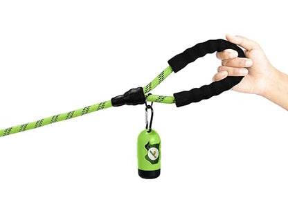 Homapet. Braided Rope Dog Leash 6 Ft with Comfortable Padded Handle Reflective Threads with Poop Bag Dispenser for Large Dogs (Green/Black 6FT-1/2) - color: Green/ Black