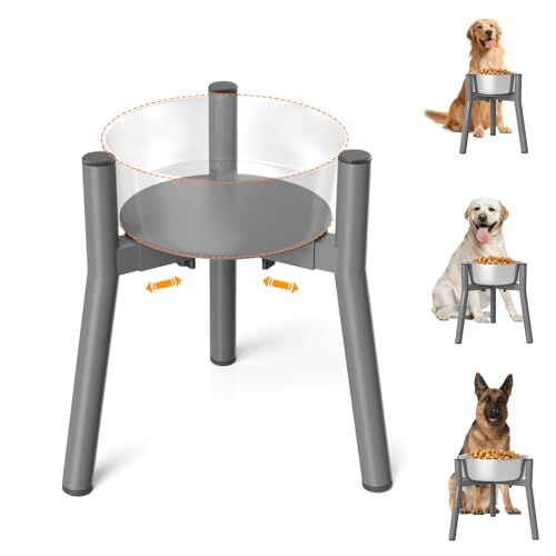 SHAINFUN Raised Dog Bowl Stand for Large Dogs with Tray, Adjustable Width 7 to 10.6", Elevated Tall Food Water Stand,Grey (Bowl Not Included) - color: Grey-HR, size: Height: 11.1", Width: 7-10.6"