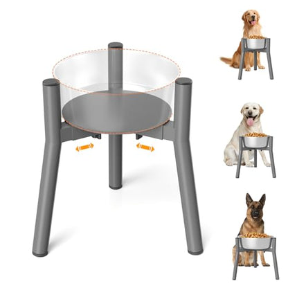 SHAINFUN Raised Dog Bowl Stand for Large Dogs with Tray, Adjustable Width 7 to 10.6", Elevated Tall Food Water Stand,Grey (Bowl Not Included) - color: Grey-HR, size: Height: 11.1", Width: 7-10.6"