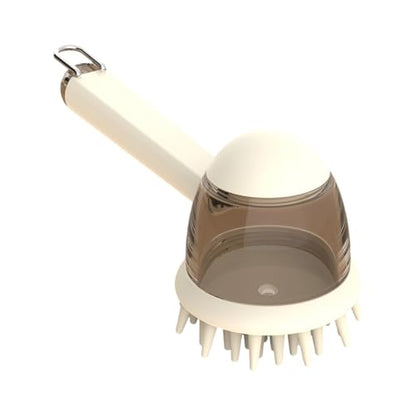 Pet Grooming Brush with Shampoo Dispenser Gentle Bathing Massage Tool with Soft Bristles for Dog Cats Daily Dog Bathing Brush - color: Creamy White