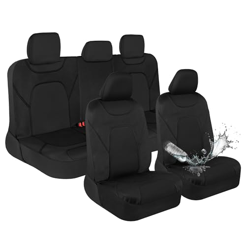 Motor Trend Waterproof Car Seat Covers Full Set – Black Seat Covers for Car Front & 60/40 Split Back Bench - Carseat Cover for Trucks, SUV, Vans - Universal Fit for Most Regular Size Vehicles - color: a1-Black Full Set