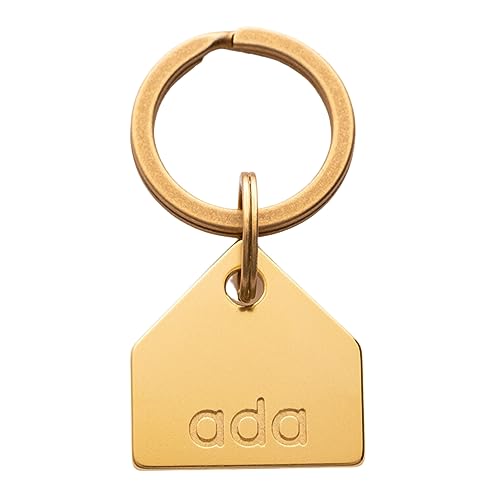 Solid Brass PET TAG - Modern, Minimal Pet IDs. Durable, Lifetime Tags with deep Cut Text. Includes Space for Two Phone Numbers. (House) - style: House