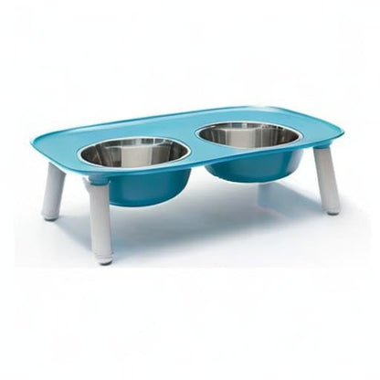 Messy Mutts Elevated Double Feeder with Stainless Bowls | Adjustable Height 3”, 5”, or 10” | Adjustable Standing Feeder for Dogs | 5 Cups per Bowl | Blue - color: Blue