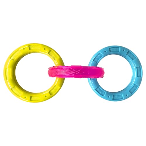 Nerf Dog 10.5in TPR 3-Ring Tug Dog Toy - Blue and Pink and Yellow