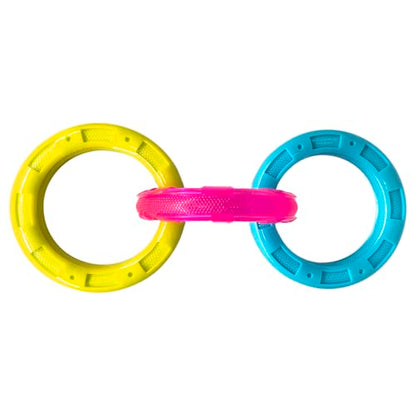 Nerf Dog 10.5in TPR 3-Ring Tug Dog Toy - Blue and Pink and Yellow