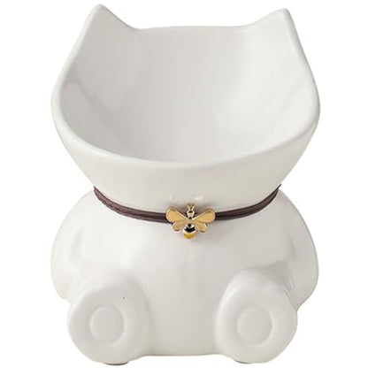 Disoza Ceramic Raised Cat Bowls for Indoor Cats 5.8 Inch White Cute Elevated Food Bowls 15° Tilted Whisker Friendly Water Bowl Dishwasher Safe Puppy Feeding Set Supplies Dog Accessories - color: White Cute Elevated Cat Food Bowls
