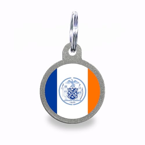 New Youk City Flag Personalized Dog Tag Custom Engraved Stainless Steel Pet ID Tag with Silencer and Split Ring, Circle - color: New York City Flag, size: Circle