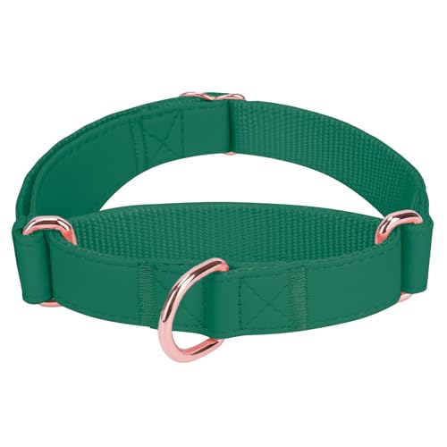 Soft Leather Martingale Dog Collar - Adjustable Rose Gold Limited Slip Collars [Easy to Clean], Stylish Durable Heavy Duty Nylon No Pull Training Collar for Small Medium Large Dogs XS Dark Green - color: Dark Green, size: XS (Neck 8"-11", Width 3/5")