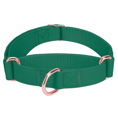 Soft Leather Martingale Dog Collar - Adjustable Rose Gold Limited Slip Collars [Easy to Clean], Stylish Durable Heavy Duty Nylon No Pull Training Collar for Small Medium Large Dogs XS Dark Green - color: Dark Green, size: XS (Neck 8"-11", Width 3/5")