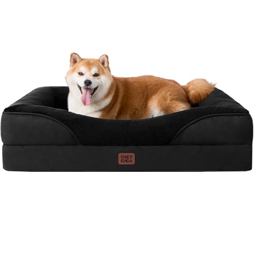 EHEYCIGA Orthopedic Dog Bed for Large Sized Dog, 36x27 Inch Large Memory Foam Dog Couch Bed with Sides, Waterproof Liner & Washable Removable Cover, Bolster Pet Sofa, Black - color: Black, size: 36x27x7