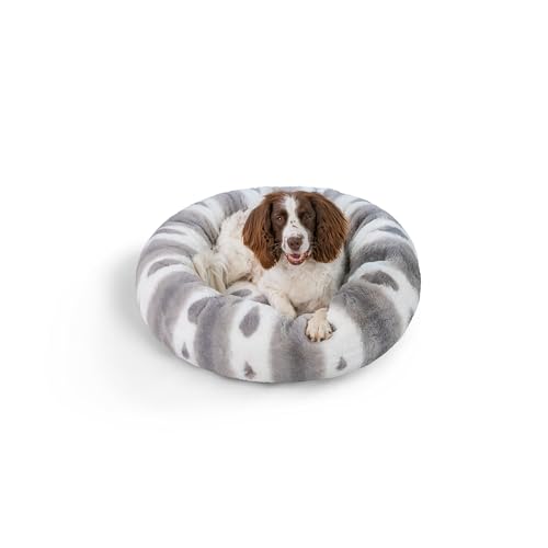 Best Friends by Sheri Patterned Lux Faux Fur Calming Donut Dog Bed, Gray, Medium, 30x30 - color: Patterned Lux Grey, style: Medium