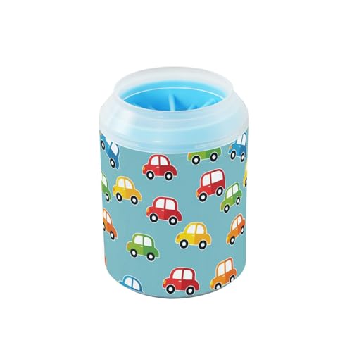 Cars Blue Print Dog Paw Cleaner Cup with Soft Silicone Brush, Lightweight Small Portable Muddy Paw Washer for Dogs, Easy to Use Pet Foot Cleaner