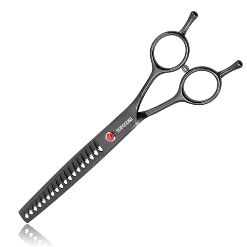 7.5" Dog Grooming Scissor - Professional Thinning Chunker Shear with 18 Teeth Japanese Stainless Steel Hair Scissors for Dogs, Cats and Other Pets (Chunker, Black) - color: Black